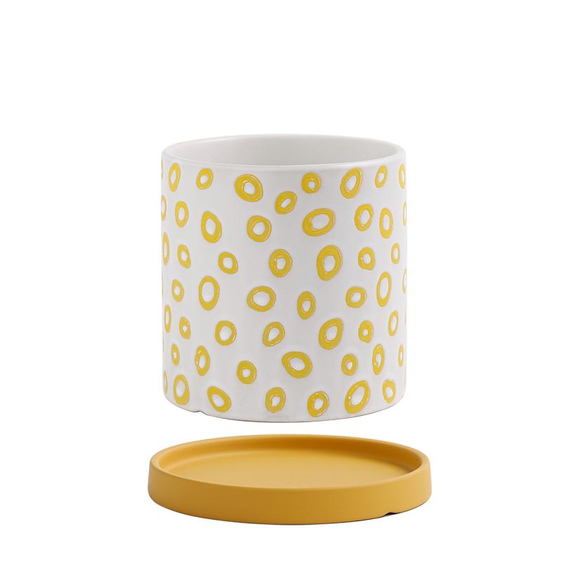 Modern Nordic Ceramic Flower Pot Living Room Interior Countertop Vase Simple Geometric Pattern Flower Plant Flower Pot Gardening