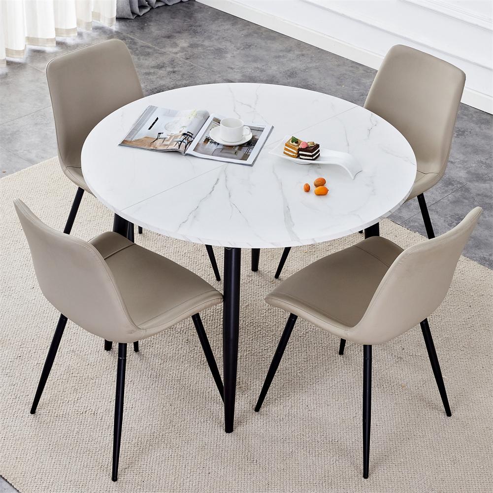 US Dining Table Set Of 4 Dining Table With Extendable Tabletop And Soft Suede Cushion Dining Chairs Set For Kitchen Dining Room