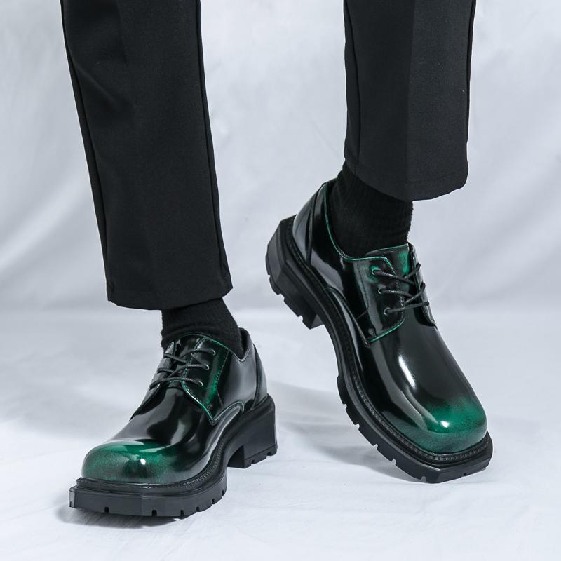 Fashion Men Leather Formal Shoes Fashion Square Toe Casual Handmade Platform Shoe New Quality Thick Bottom Oxford Business Wedding Shoes