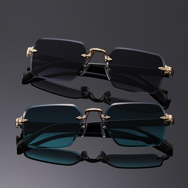 2pcs Set Fashionable Frameless Edge Sun Glasses Styling Street Photography Commuting Glasses Unisex Suitable for All Seasons