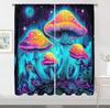 2Pcs Fantasy Mushroom Curtains Glowing Night Scene Pattern Living Room Bedroom Balcony Sunshade Magical Art Decor Curtains