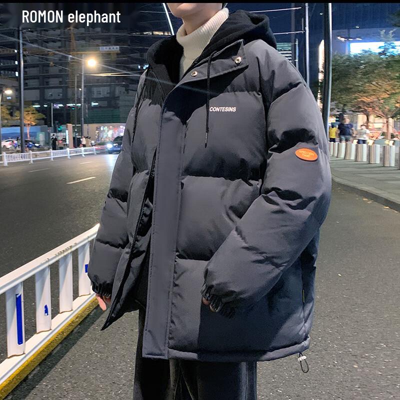

ROMON Men s & Women s Layered Look Hooded Puffer Jacket M