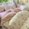 Floral Print French Style Bedding Set Bubble Cotton Duvet Cover Set Washed Cotton Flat Sheet Set Queen For Girl Decor Home