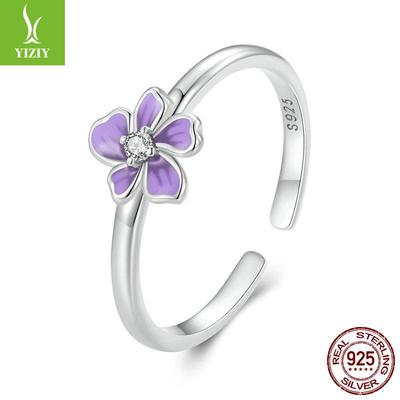 Yinziyun Purple Flower Open Ring for Women – Elegant 925 Sterling Silver Jewelry