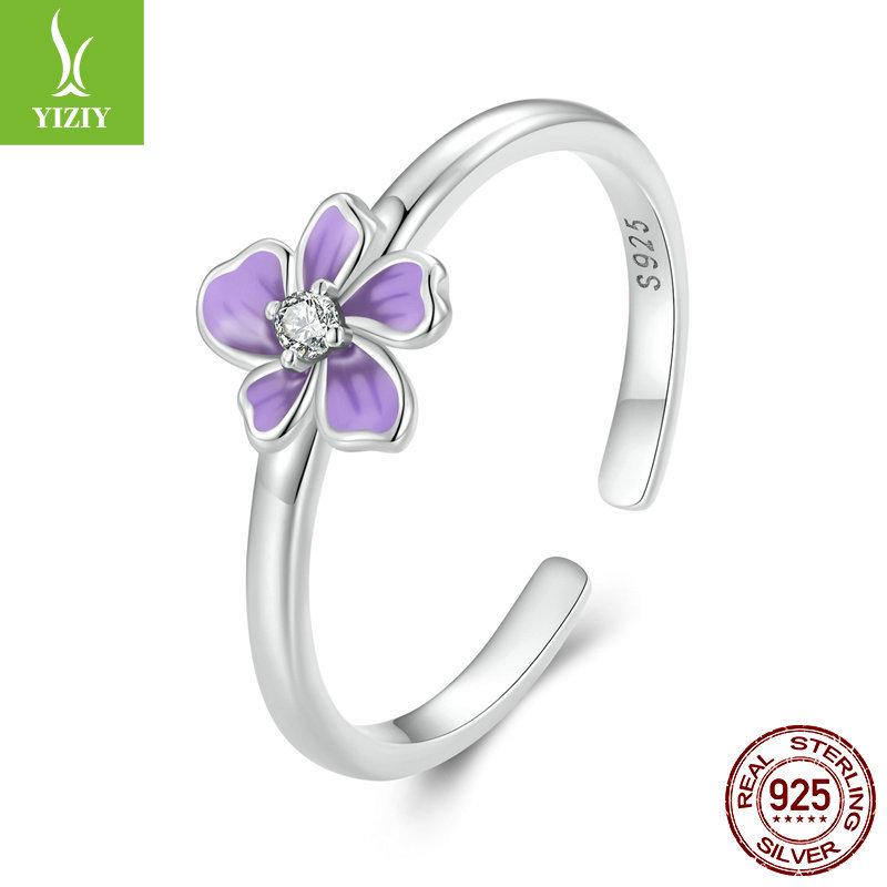 

Открытое кольцо с фиолетовым цветком Yinziyun для женщин – Элегантное украшение из стерлингового серебра 925 пробы Adjustable Open Ring (US Size 8)