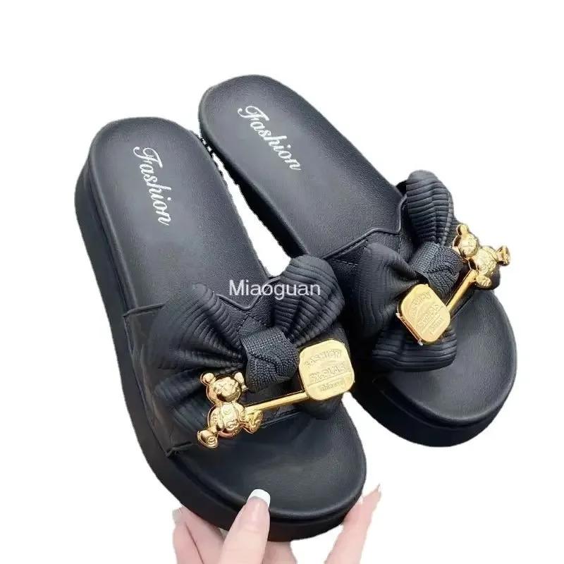 New Bowknot Women's Slippers Summer Women Slippers Indoor Outdoor Green Flip Flops Beach Shoe Home Non-slip EVA Slippers