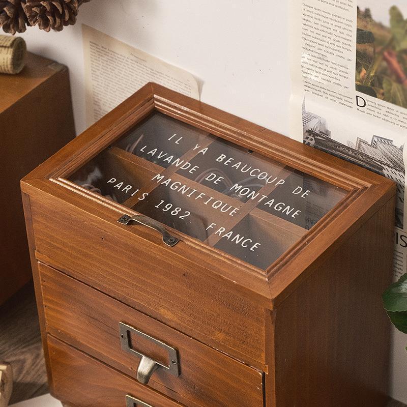 27*26*20cm1pc Vintage Glass Dust-proof Six Grids Jewelry&perfume Storage Cabinet with Two drawers,Multi Layer Collectibles Storage Case.