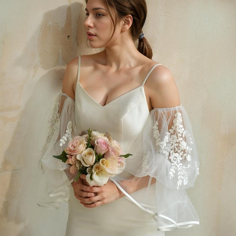 Elegant Lace Embroidery Flower Bridal Arm Sleeves Comfortable Mesh Decorative Sleeves For Wedding Ceremony PhotoShoots