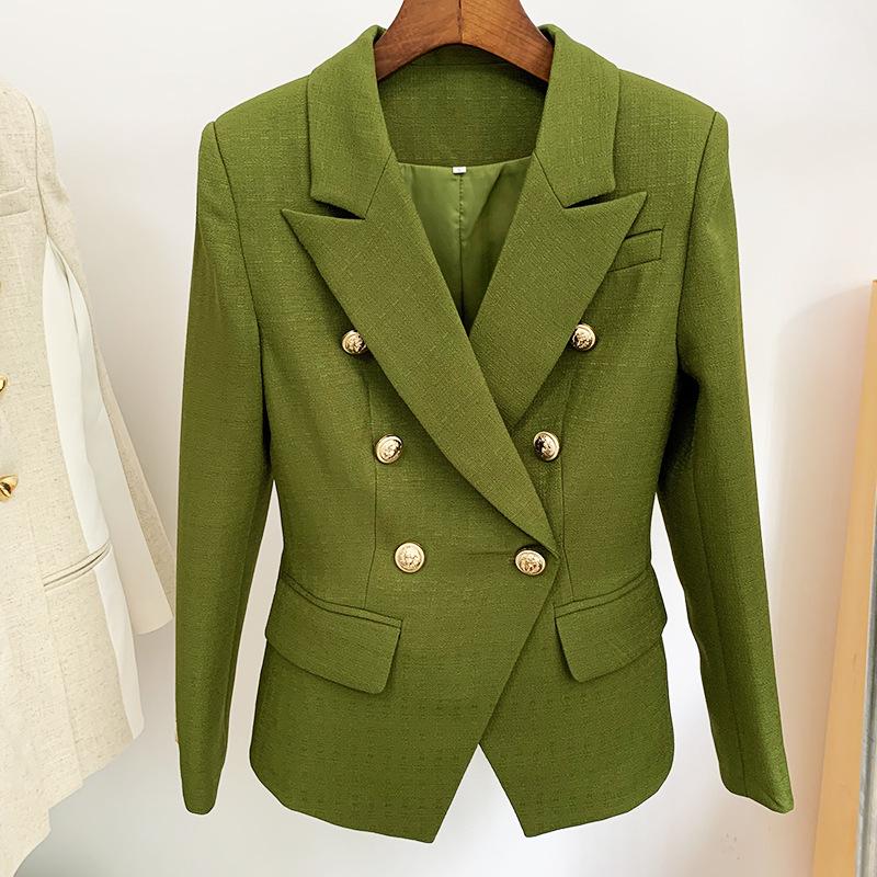 

Модна куртка жіноча Класичні двобортні металеві левові ґудзики Blazer XL армія зелений колір