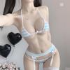 Cosplay Erotic Extreme Blue and White Border Micro Bikini Cosplay Extra Small Triangle Bikini Erotic Mini Lingerie String Bra Cute Temptation Women