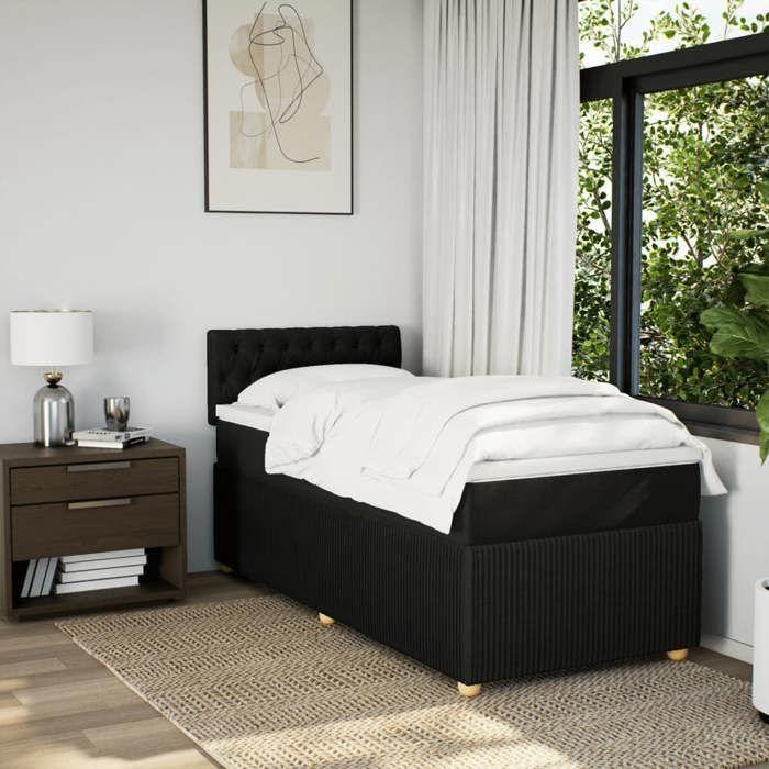VidaXL Slatted Bed Base with Mattress Black 90x200 Cm Fabric 3287348