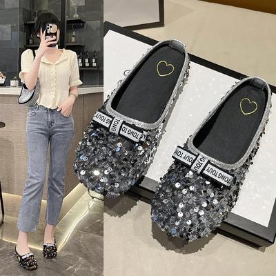 Fashion Half Slippers for Women 2024 Summer Korean Round Toe Bow Soft Sole Casual Flat Bottom Home Comfortable Sandals Footware