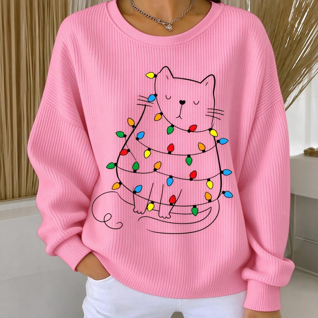 Women's Casual Loose Fit Crewneck Printed Long Sleeve Sweatshirt Pullover Top for Everyday Wear