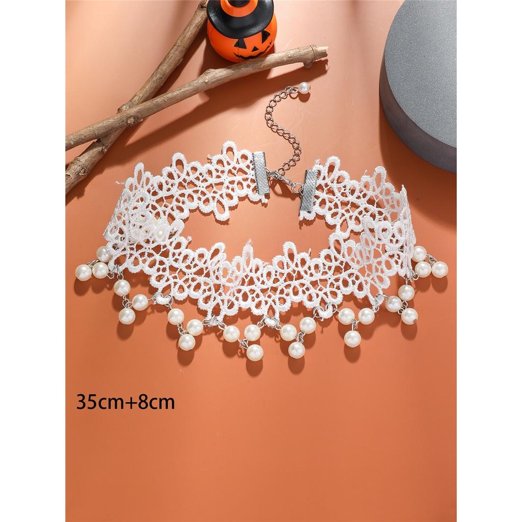 Fashion Bridal Lace Pearl Necklace White Lace Exaggerated Necklace Multi-layer Accessories