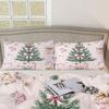 [Christmas Duvet Cover Set] 3Pcs Christmas Tree & Candy Cane Duvet Cover Set - Pink Bow, Golden Snowflake Design, Polyester