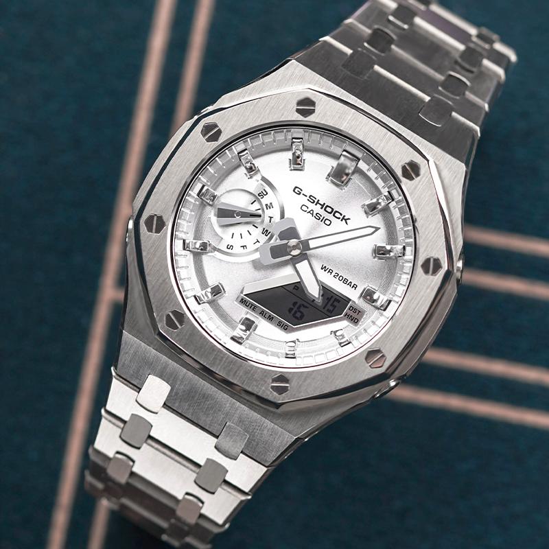 Casio Unisex Liquid Crystal,Analog Dual Display Series 48.5mm Silver Watch GA-2100FF-8A(Watch8--)