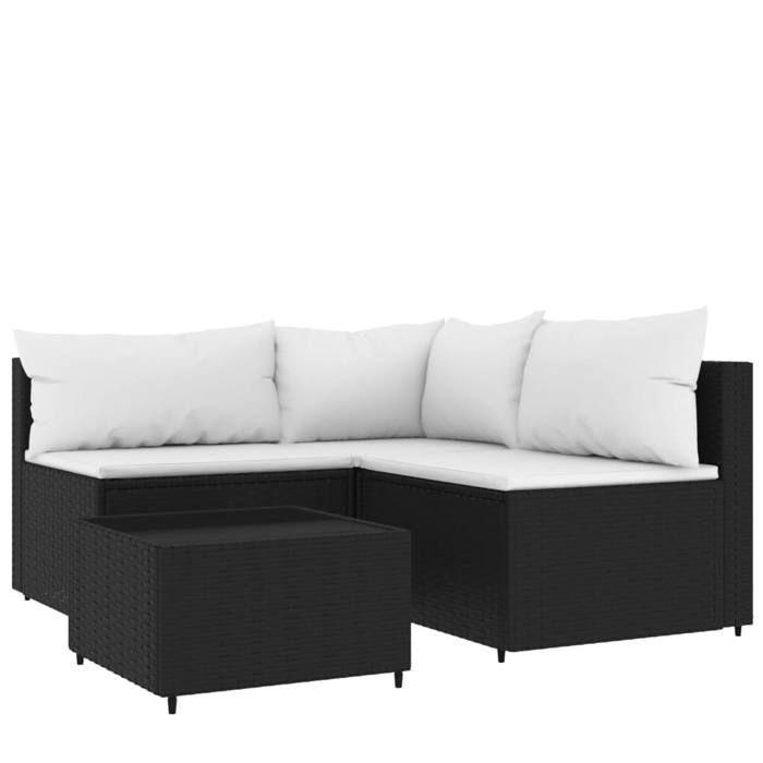 VidaXL Salon de jardin 4 pcs avec coussins Noir Résine tressée 319733
