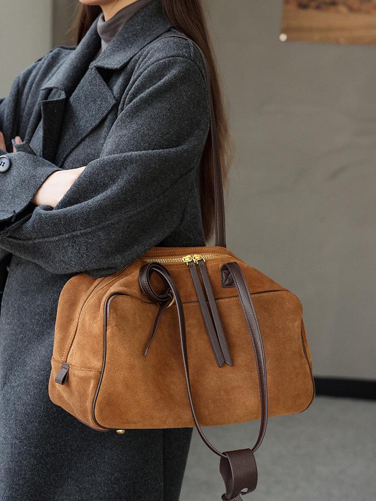 2026 High-End Genuine Leather Women's Tote Bag - Large Capacity Suede Cowhide Shoulder Bag