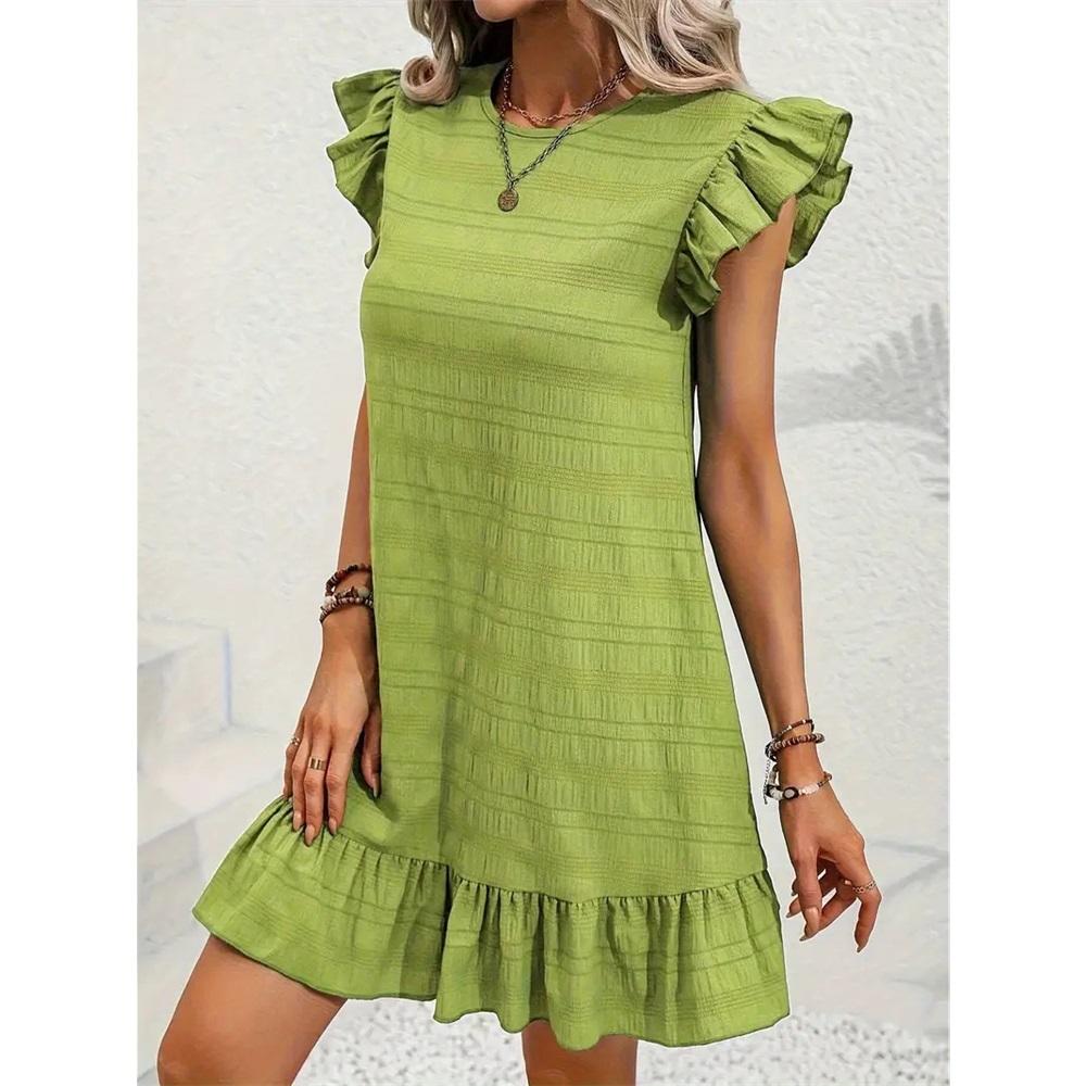 Dámské letní volány Moucha Volný Jednobarevné Prázdninové šaty nad kolena Jednodílné šaty