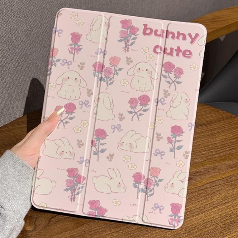Smart Case with Pen Holder for Samsung Tab S7 S8 S9 11 Plus S10 S9 12.4 Inch Pencil Case for Tab S6 Lite 10.4 Inch Cute Rabbit Tab S6 Lite 10.4 inc