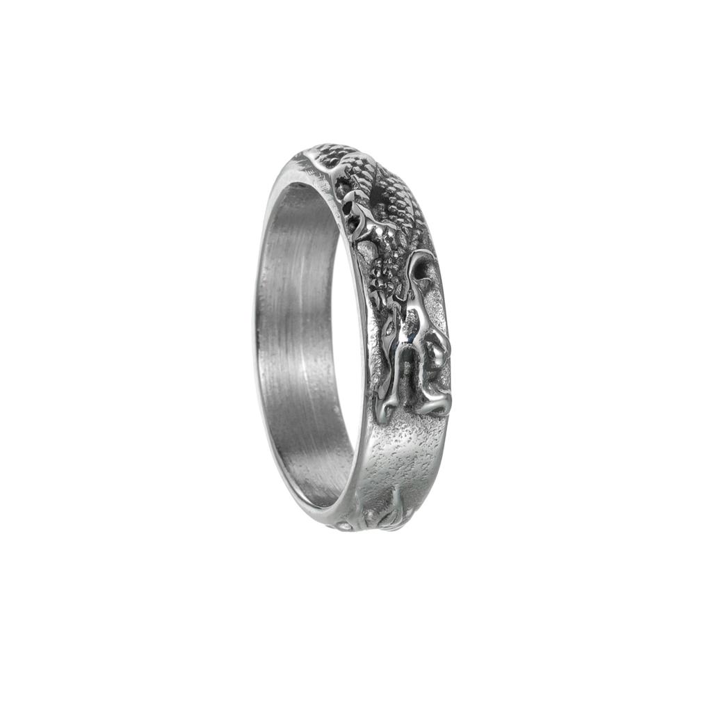 Golden Silvery Stainless Steel Men's Ring, Dragon Pattern Ring Jewelry, Retro Ring