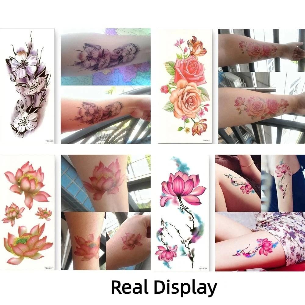 Waterproof Butterfly Tattoo Stickers Lotus Green Leaf Floral Fake Tattoos  Leg/ Arm/ Hand/Foot