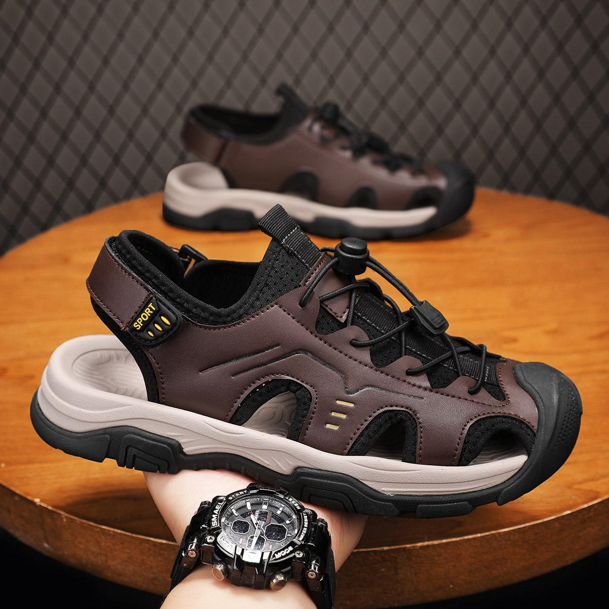 

Summer Men s Beach Sandals Handmade Breathable Casual Shoes 46 бежевий