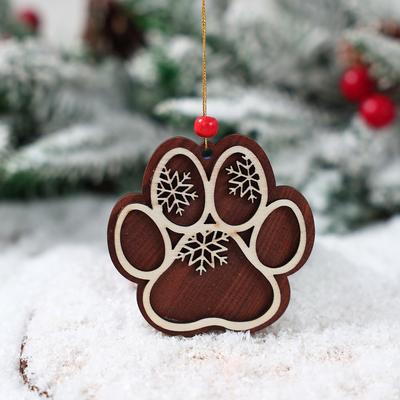 Christmas Dog Paw Double Layer Wooden Pendant Navidad Natal Noel Tree Pendant Merry Christmas Decor For Home 2025 New Year 2025