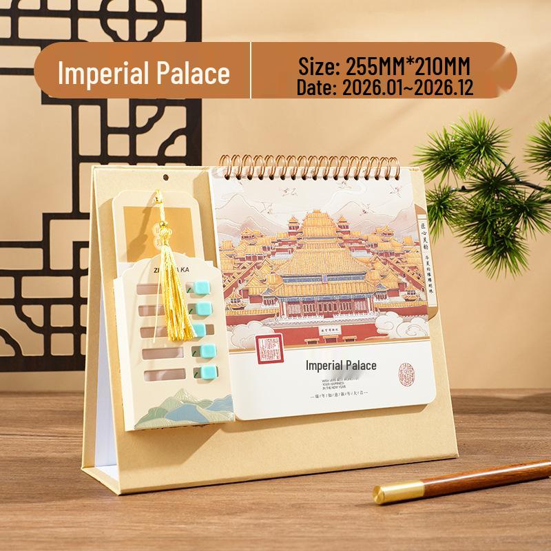 2026 Year of the Horse Wooden Desk Calendar with Custom Logo - Unique Punch Card Design for Business Office