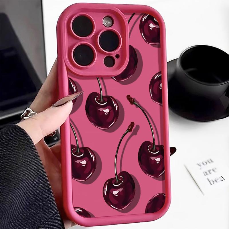 Simple Red Cherry Pattern Phone Case For iPhone 16 Pro Max 15 14 13 12 11 XS MAX X XR 7 8 Plus MINI 16E Shockproof Cover