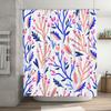 Blue and pink coral shower curtain with white background featuring leafy branches waterproof fabric bathroom decor for kids bath