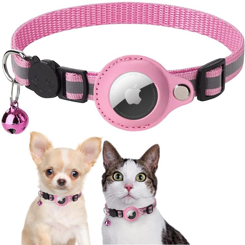 Reflective Pet Tracking Collar for Cat and Dog, Nylon Bell Pendant, Airtag Holder Strap, Puppy Anti-Lost Collar, Pet Supplies
