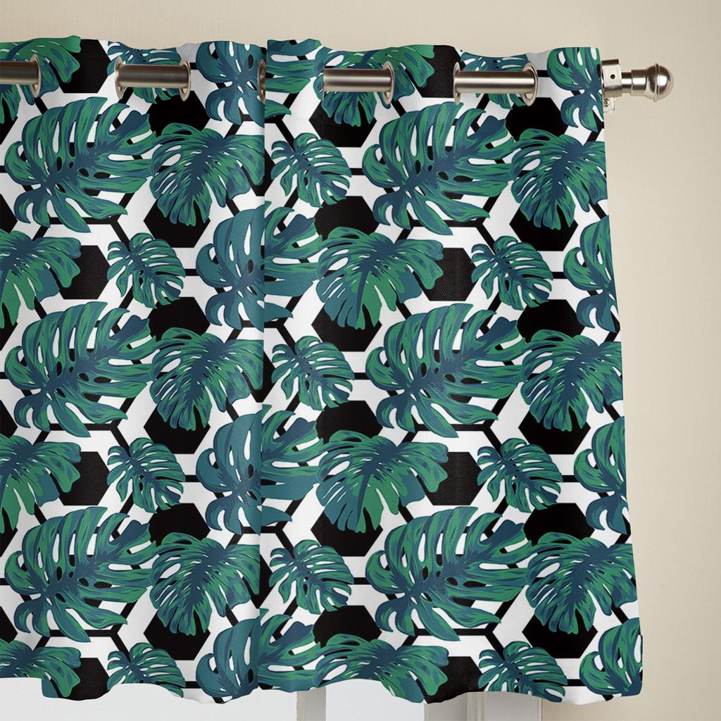 Modern Window Curtains for Living Room Tropical Summer Leaves Green Curtains for Child Bedroom Kitchen Decor Blinds Drapes