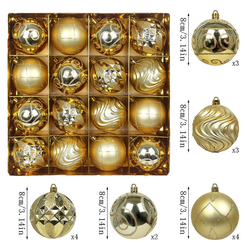 New 8cm Hand-Painted Christmas Ornaments Set - 16 Plated Plastic Balls