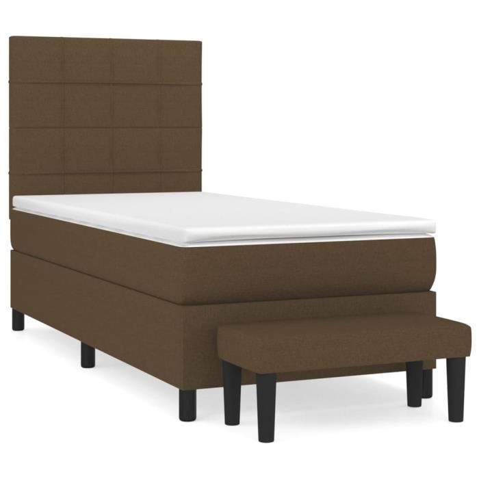 3136568 vidaXL Lit à sommier tapissier avec matelas Marron foncé 90x200 cm