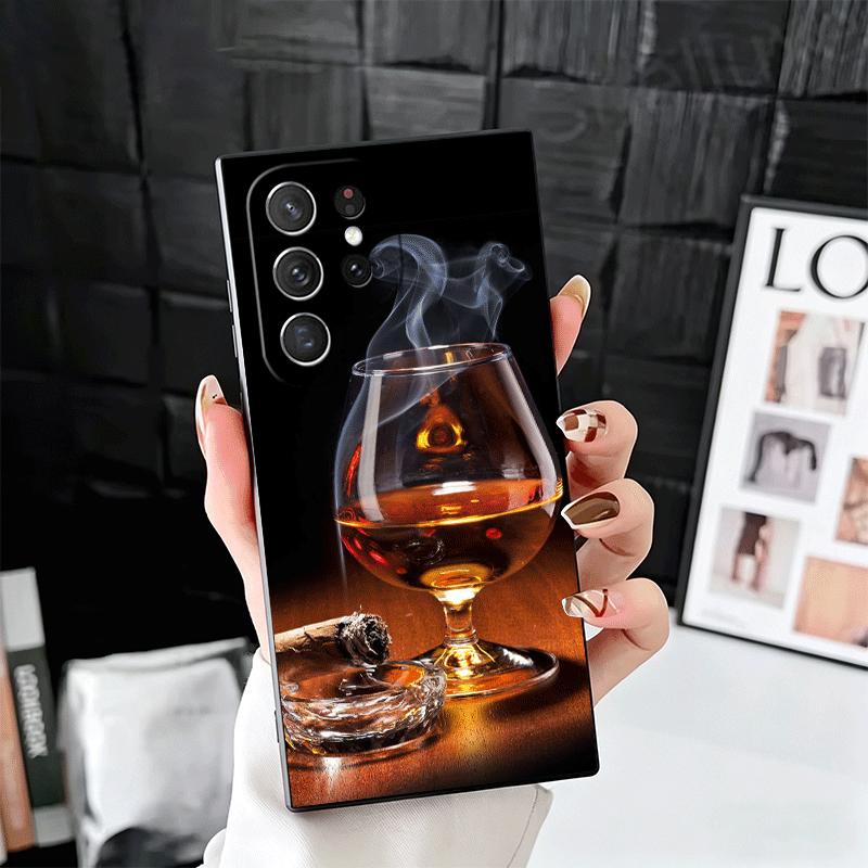 Cigar Whiskey Ice Drink Soft Phone Case for Samsung Galaxy S26 S25 Edge S24 Ultra S23 Plus S22 S21 FE S20 Black Cover Back Shell