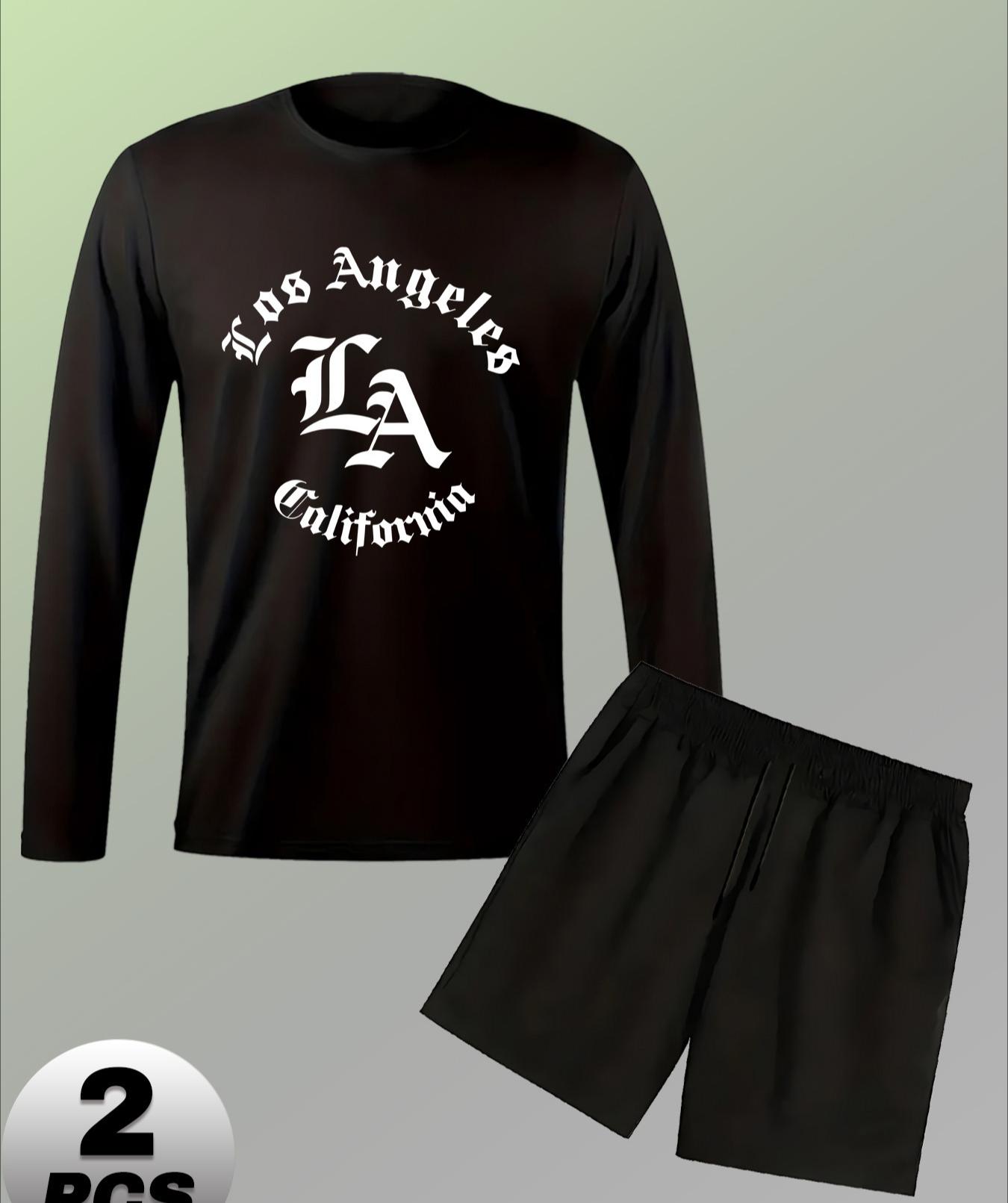 Men s Long Sleeve & Shorts Set, Breathable & Comfortable, Ideal for Spring Daily S чёрный