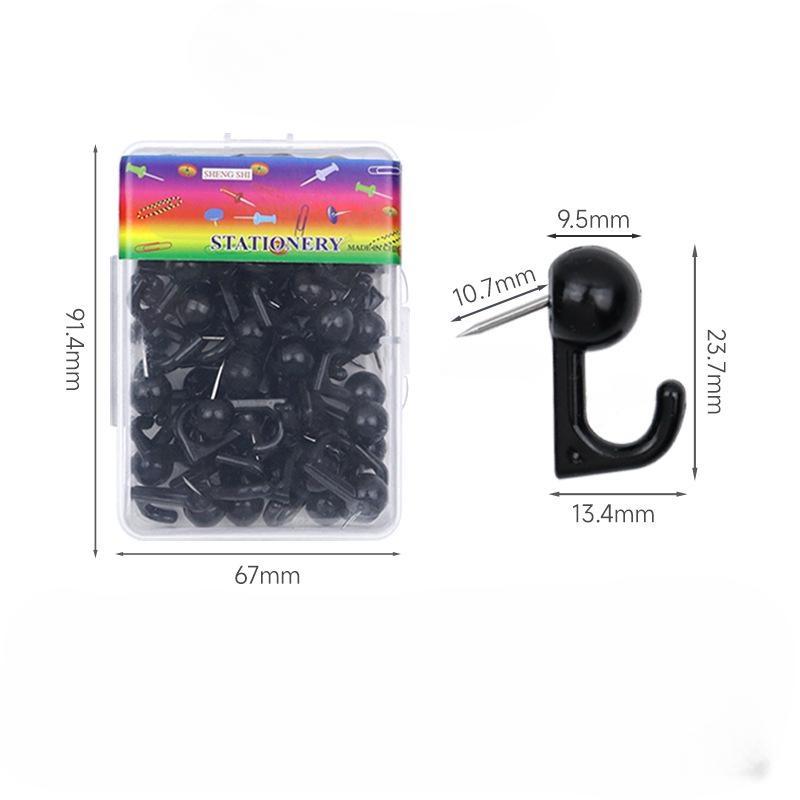50Pcs Plastic Metal Crochet Black White Cork Thumbtack Hooks Decorative Thumb Tacks Hook Back Push Pins Hook for Cork Board