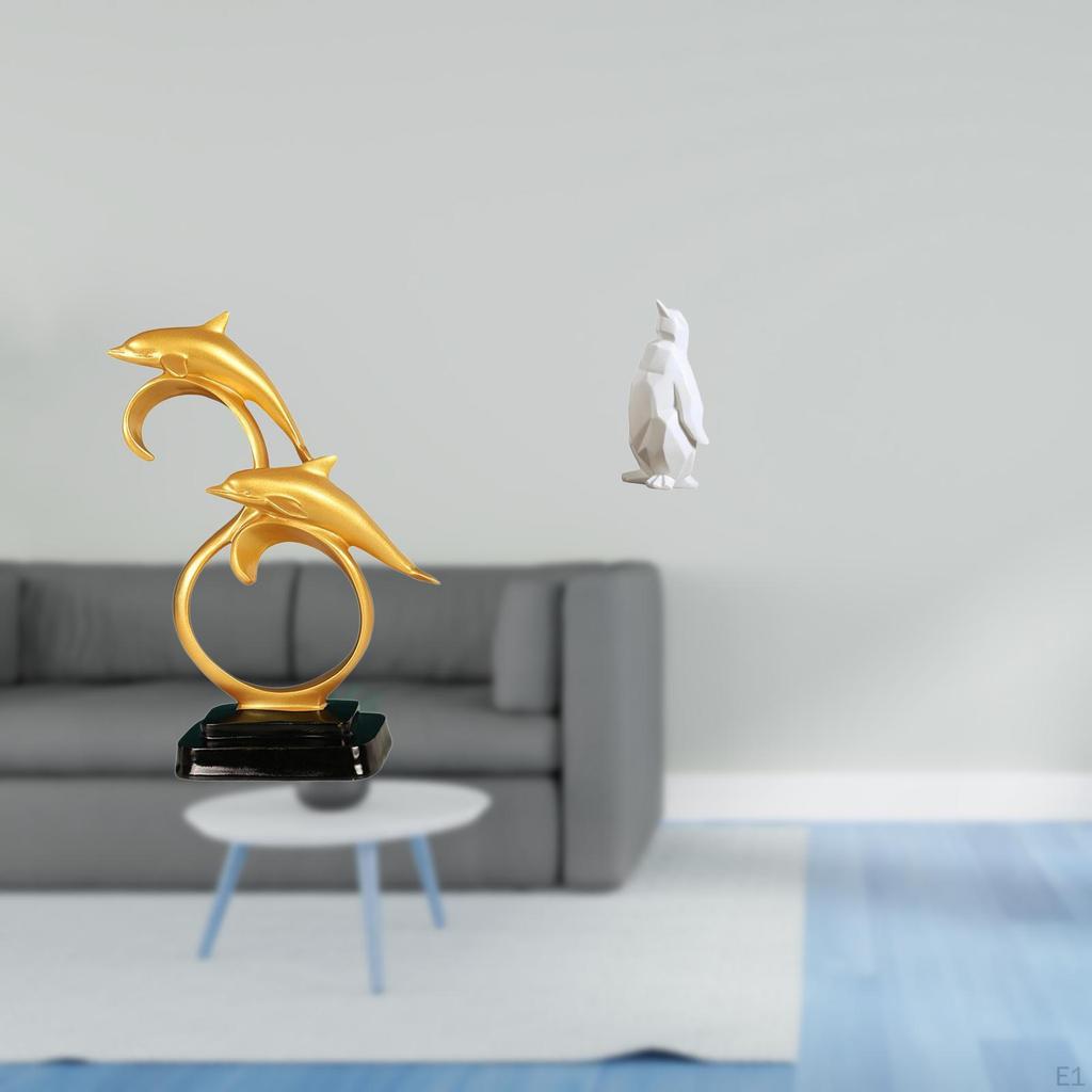 Modern Lifelike Dolphin Penguin Figurine Collectible Resin Animal Statue Decorative Ornament for