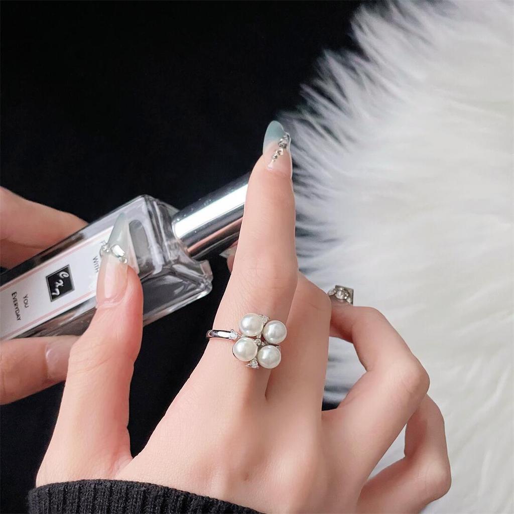 Blumenperlenring Mikroeinlage Zirkon Nischen-Design Leichter Luxus Hochwertiger Ring Offener Zeigefingerring