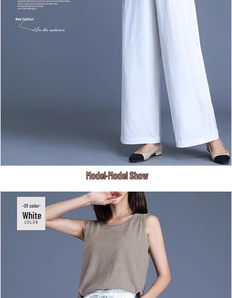 Ice Silk Cotton Linen High-Waist Wide-Leg Cropped Pants - Casual Loose Summer Style for Women