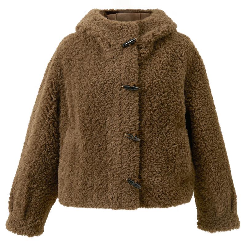 Sancai 2025 Winter Faux Fur Hooded Toggle Coat