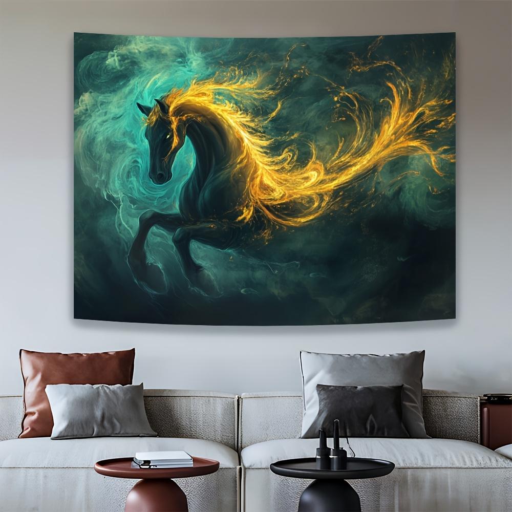 

1 Элегантный абстрактный гобелен с лошадью Изысканный бирюзово-черный Золотой дизайн Идеально подходит для гостиной, спальни, офиса Вечеринки 74x94cm(29x37in)