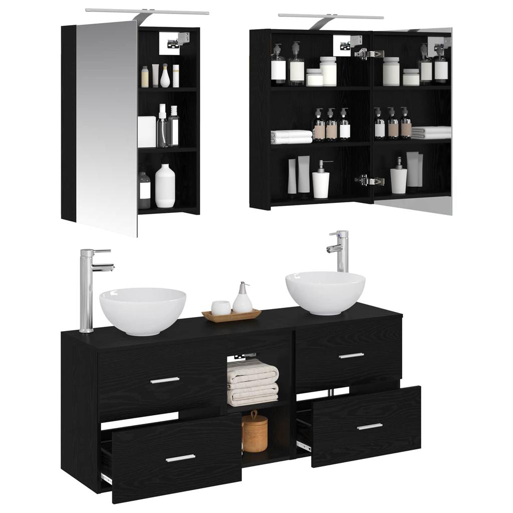 Bathroom Cabinet Set 5 Pcs Black Oak 50 X 14.5 X 70 Cm