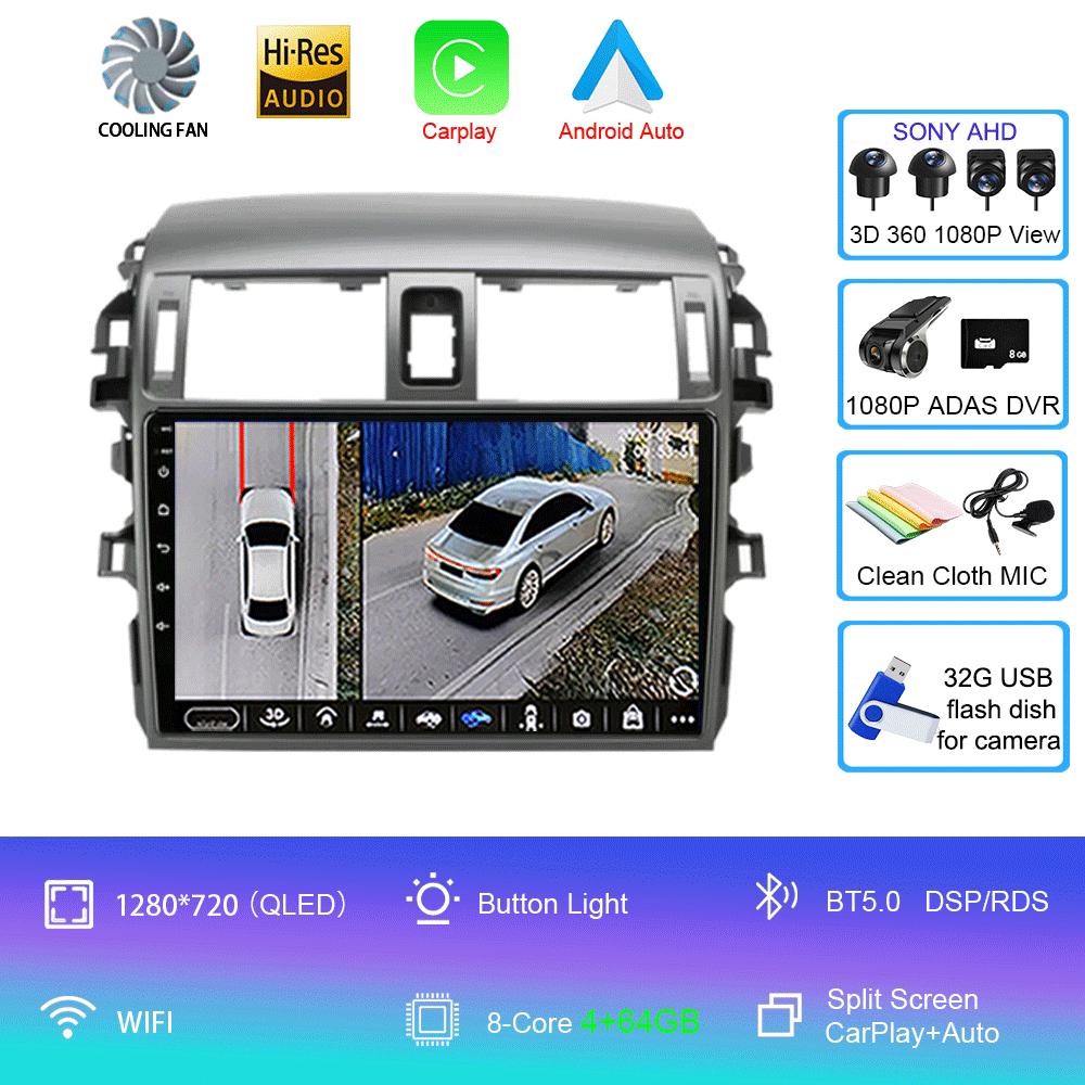 Android 14 Carplay 2din Video Player Car Radio For Toyota Corolla E140/150 2006 - 2013 4G GPS Multimedia Player Stereo