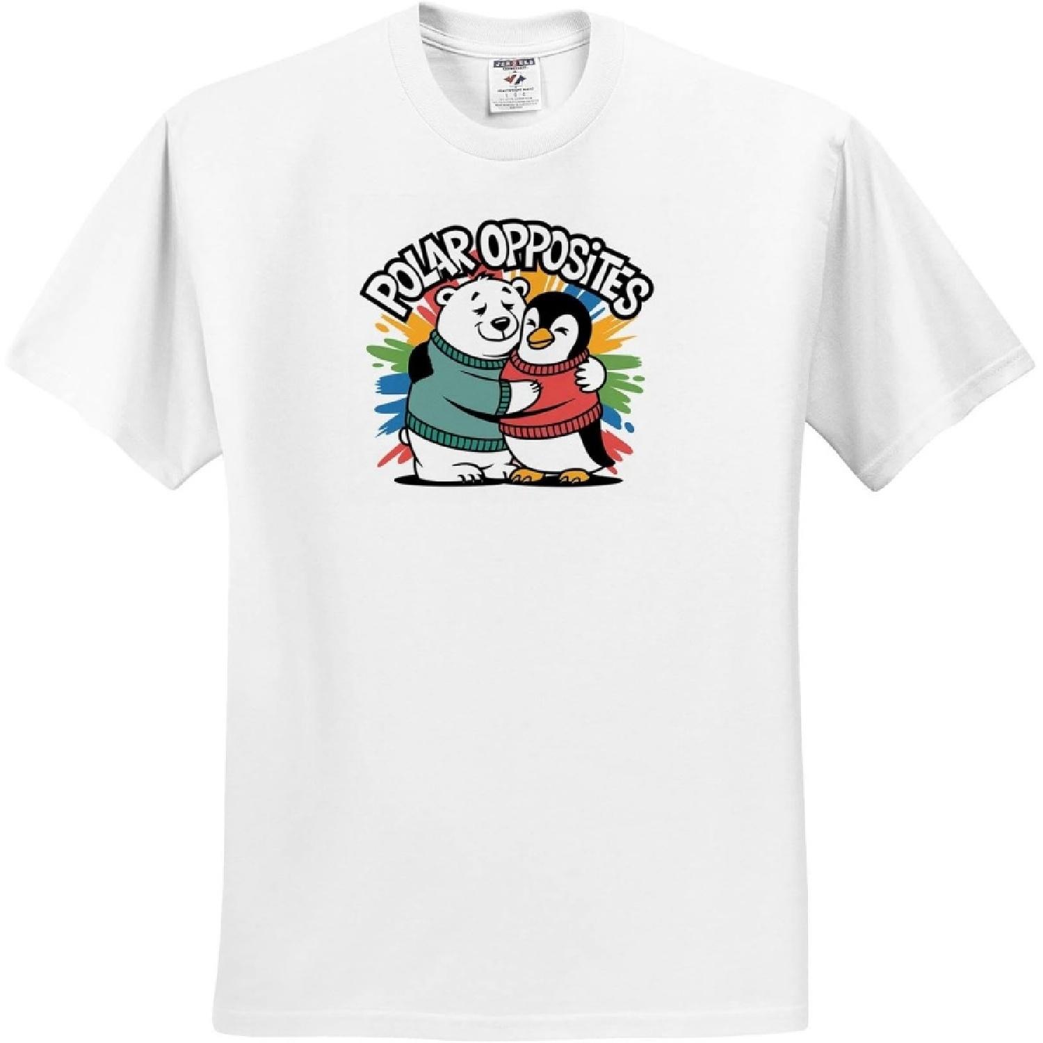 3dRose, Funny Cute Polar Bear Higging Penguin Polar Opposites Love Satire, T-Shirt XXXXXL белый