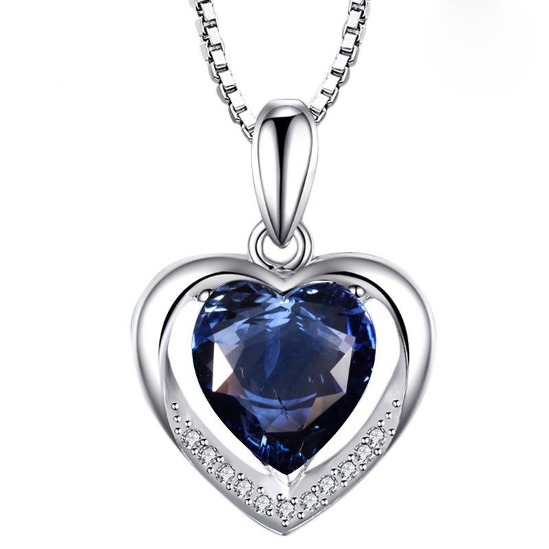 Blue Large Carat Zircon Love Shape Pink Crystal Pendant Eternal Heart Necklace Jewelry Accessories Women'S
