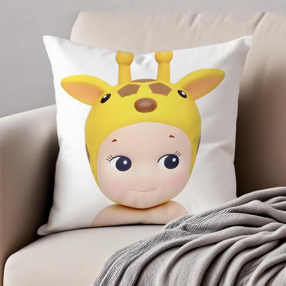 sSonny Angel Pillow Cute Figure Cushion Cover Pillowcase Antidustmite Invisible Zipper Short Plush Sofa Cushion