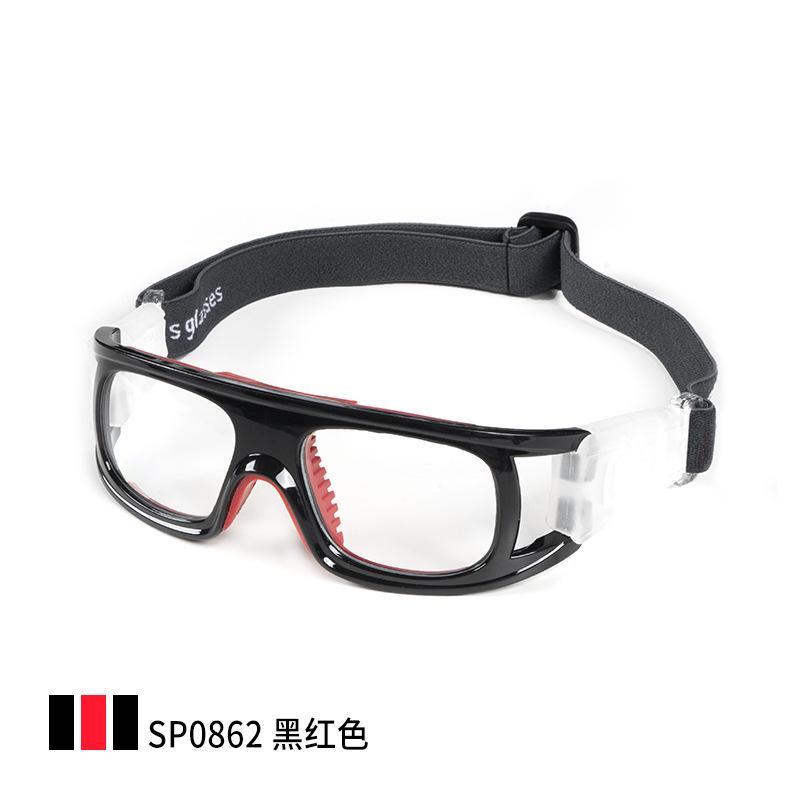

OPOLLY New outdoor large-frame football, badminton, and basketball glasses Anti-impact myopia protective sports glasses862 Bright Black+Red nose pad