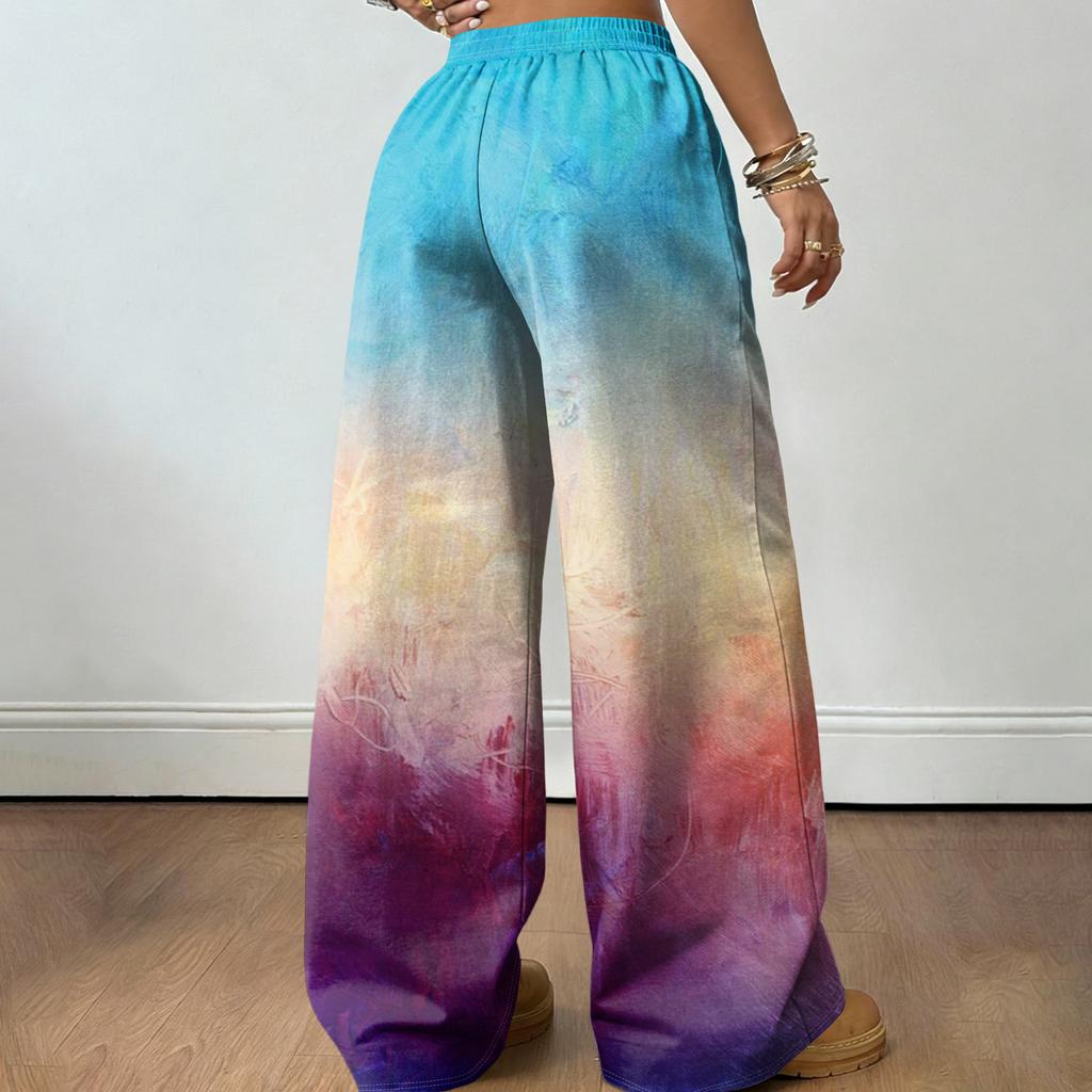 Women's Casual And Fashionable Printed Elastic Waist Loose Wide Leg Pants
